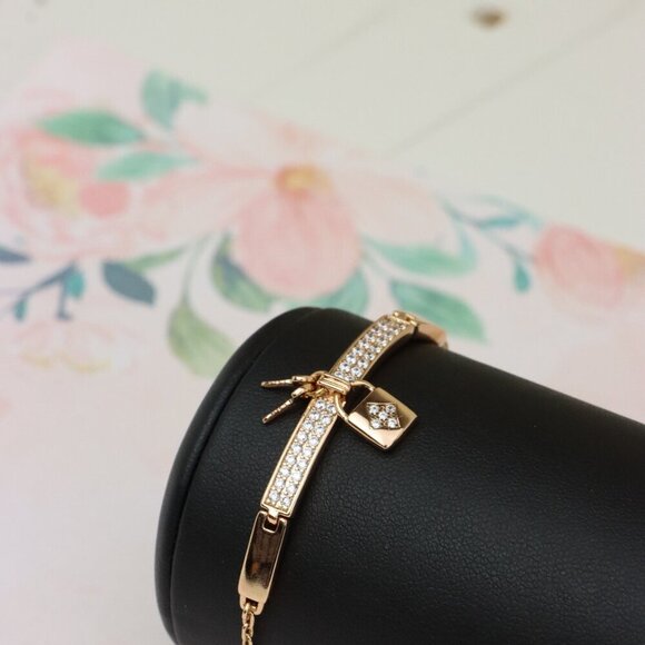 Rose Gold Bracelet with Lock Charm and Crystal Paved Center Bar, XPBL0723 - Picture 7 of 11